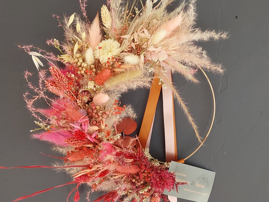 Dried Flower Pink Rainbow Wreath 6 inch