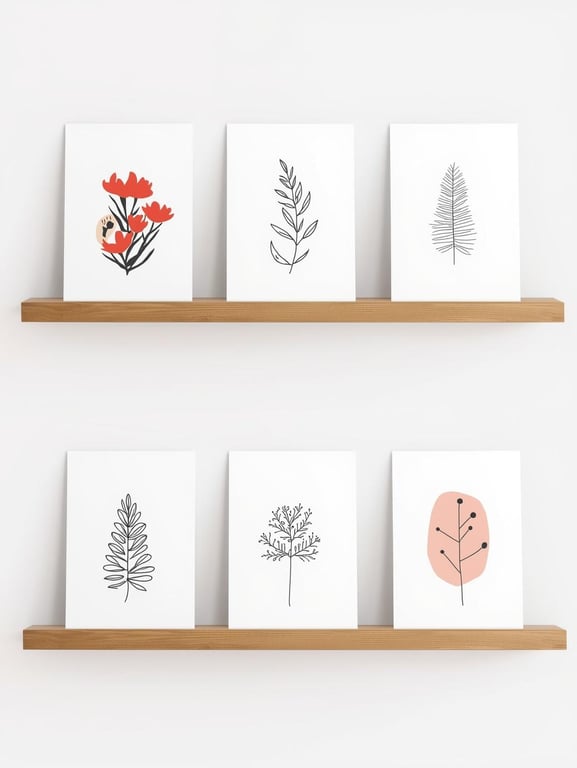 Pack of 6 - Modern Black Botanical - A6 White Linen Note Card & Envelope Set