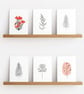 Pack of 6 - Modern Black Botanical - A6 White Linen Note Card & Envelope Set