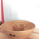 large pottery chip and dip serving bowl christmas holly motif, hand made