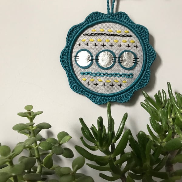 Modern Stitch Sampler in Teal Wall Decoration Hoop Art