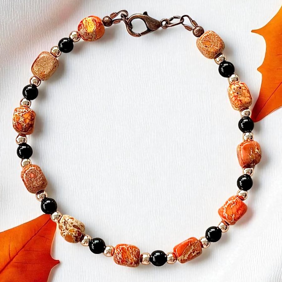 Orange Sea Sediment Jasper and Hematite Bracelet