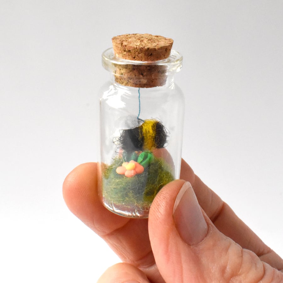 Micro Needle Felted Bee - miniature fibre art