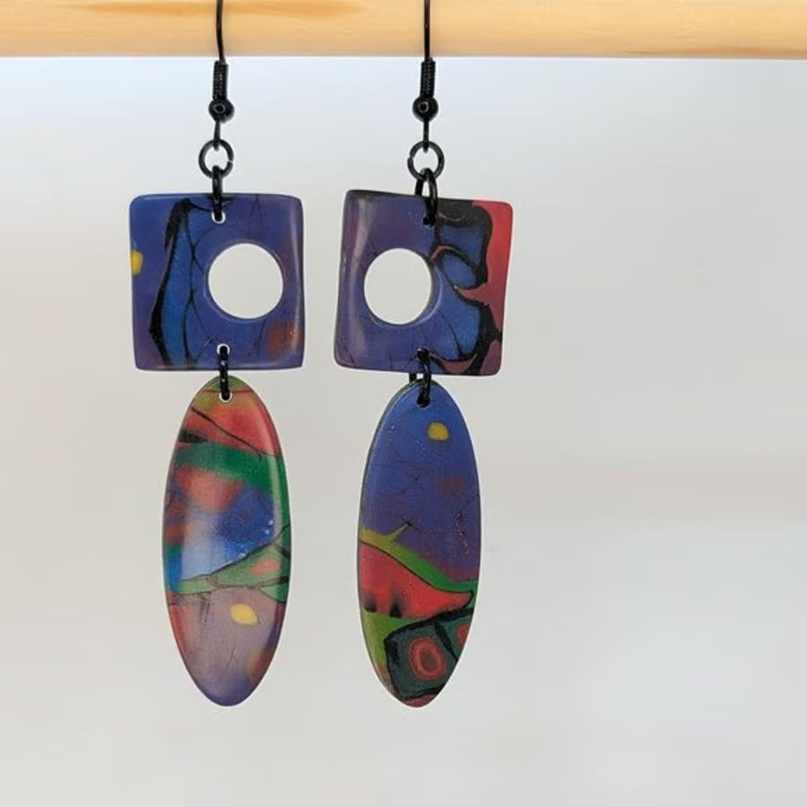 Two tiered geometric earrings dusky skies 
