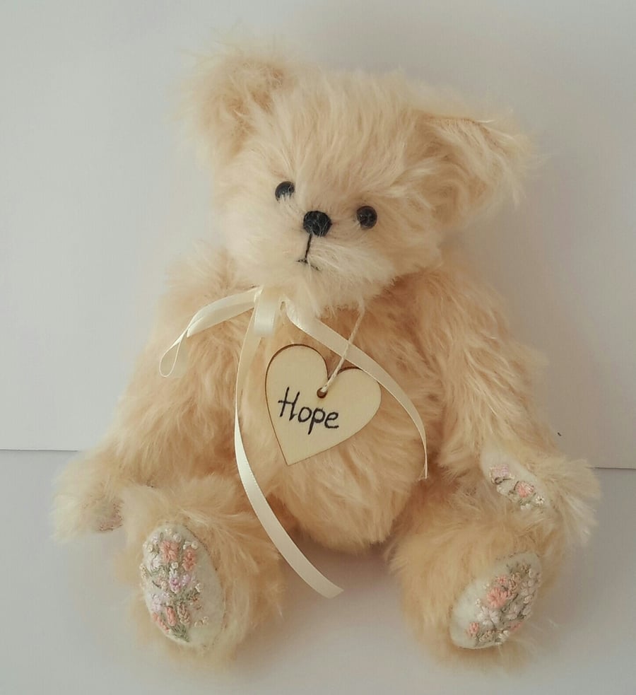 Hope, 9" Luxury Mohair Artist Bear, Embroidered Collectable Bear by Bearlescent