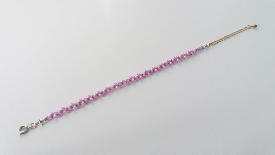 Seed Bead and Satin Cord Bracelet-Pink