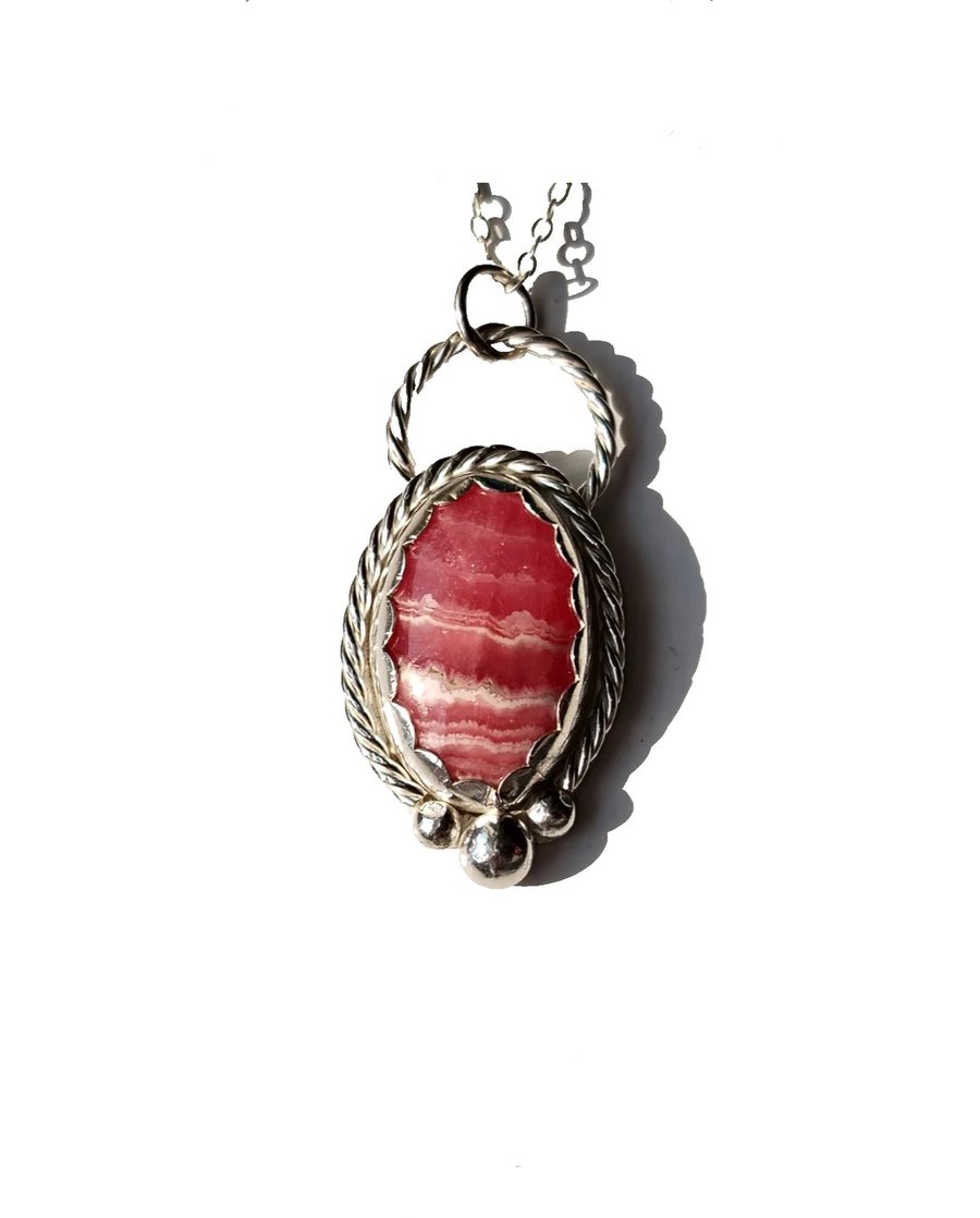 Necklace Silver Rhodochrosite Jewellery Gift Pink Oval Recycled Sterling 925