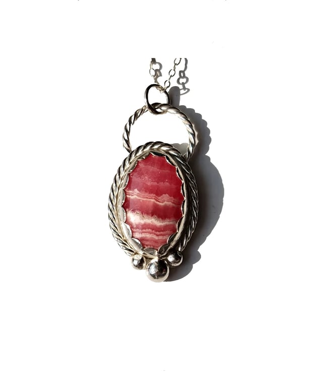 Necklace Silver Rhodochrosite Jewellery Gift Pink Oval Recycled Sterling 925