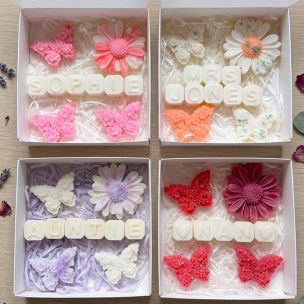 Personalised Gift Box, Flower Wax Melts, UK, Vegan, Coconut Wax