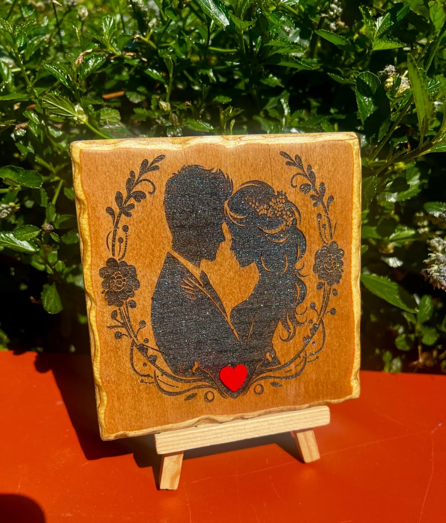 Romantic small wooden plaque 