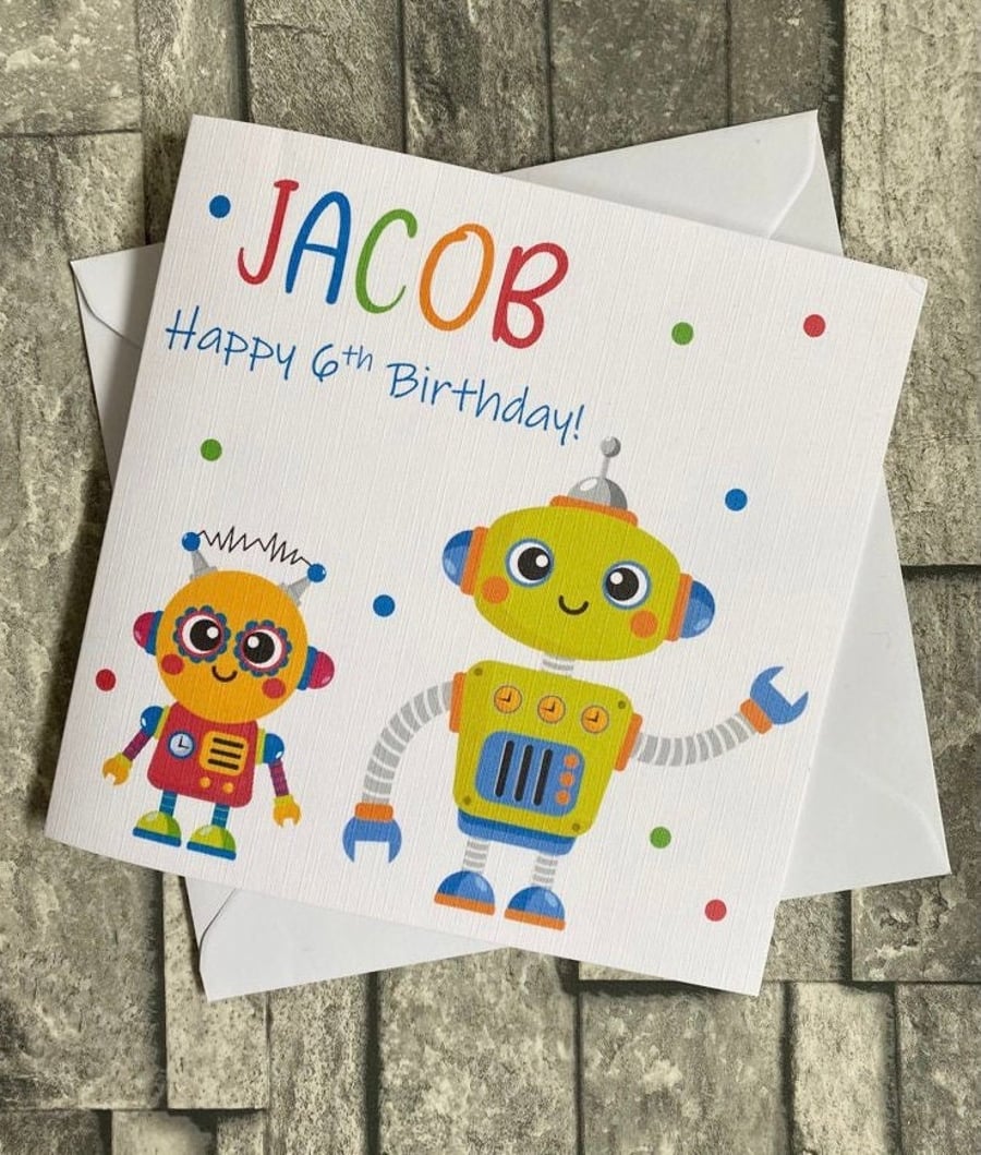 Robot Card for Boy for Girl Personalised Happy Birthday Son Grandson Nephew 3rd 
