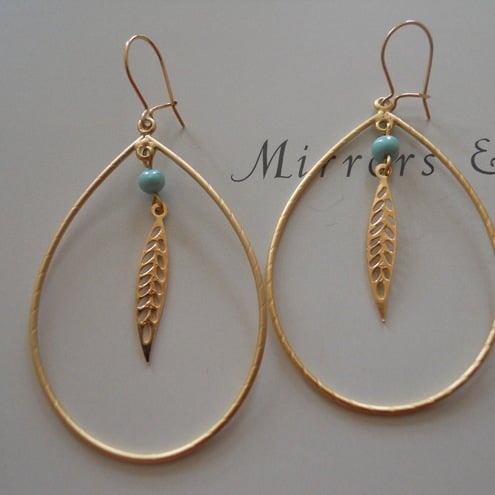 Large teardrop leaf gold earrings