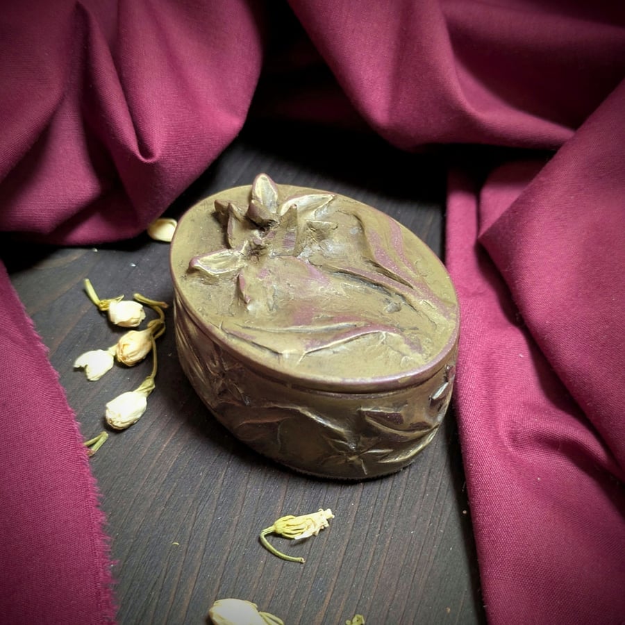 Box of small secrets - cast resin trinket box with brass gilt
