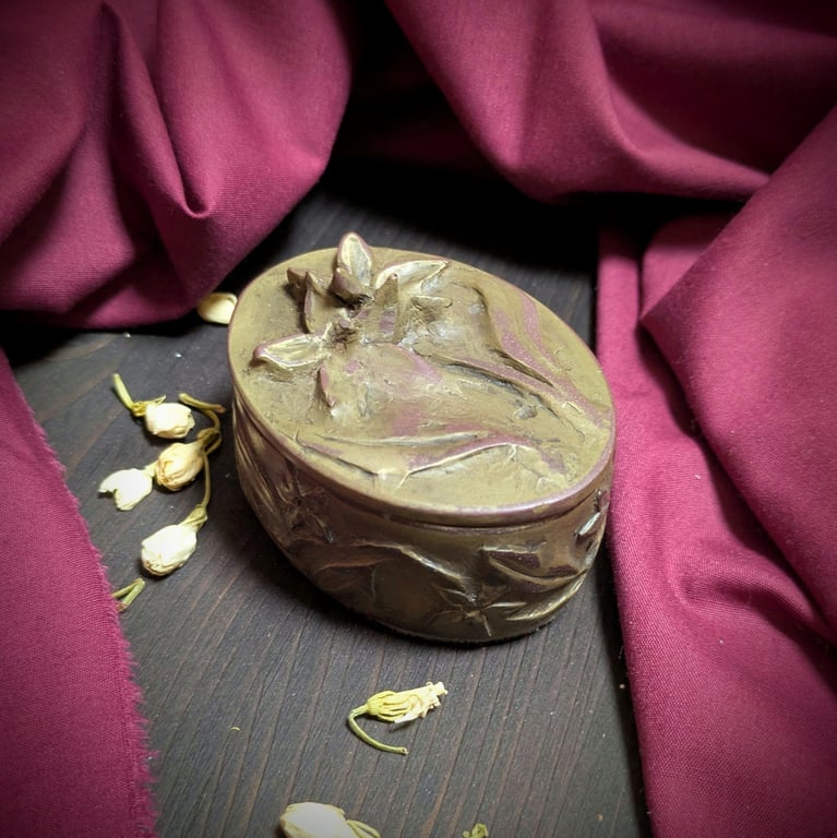 Box of small secrets - cast resin trinket box with brass gilt