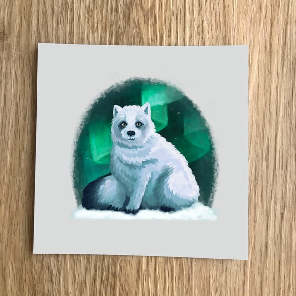 Arctic Fox Square Post Card Print