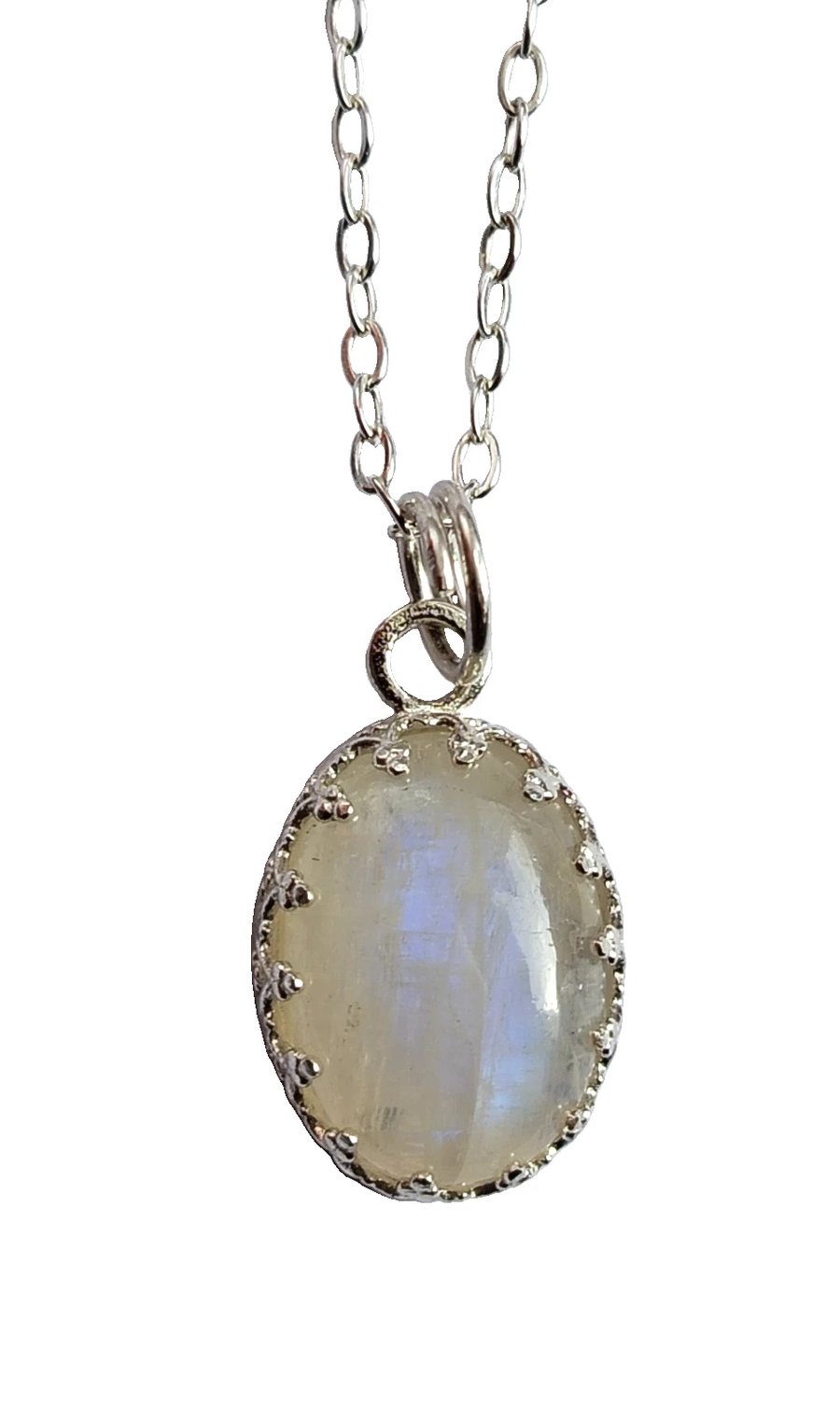 Sterling Silver Moonstone Necklace Blue Flash Oval Gemstone Jewellery Gift