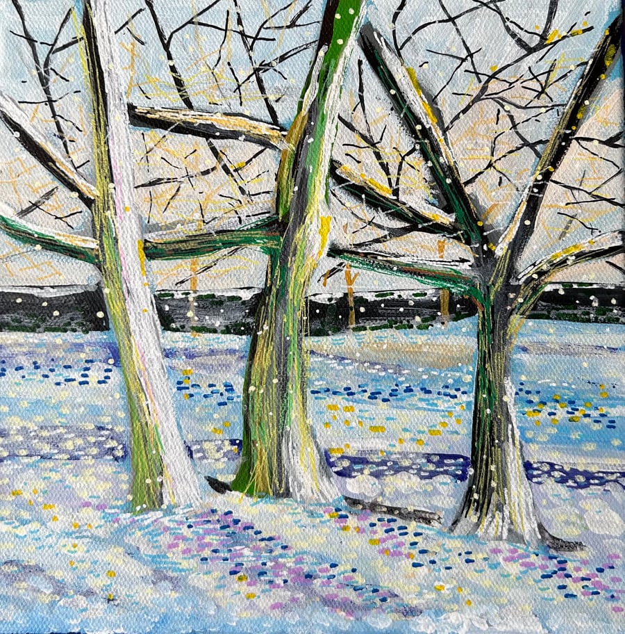 Snowfall in the Park - Original Painting   Christmas Gift