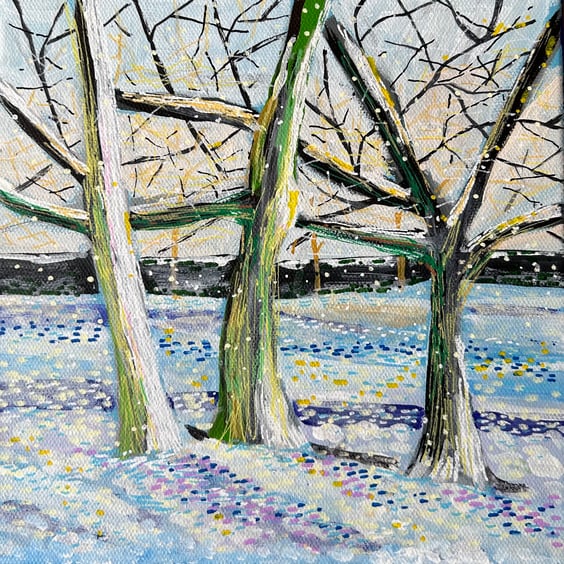 Snowfall in the Park - Original Painting   Christmas Gift
