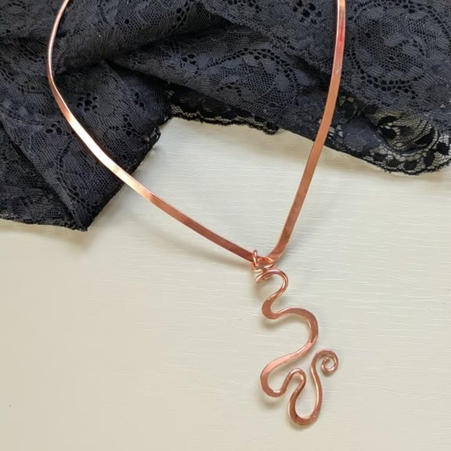 Large Swirly Copper Pendant in art Nouveau Style