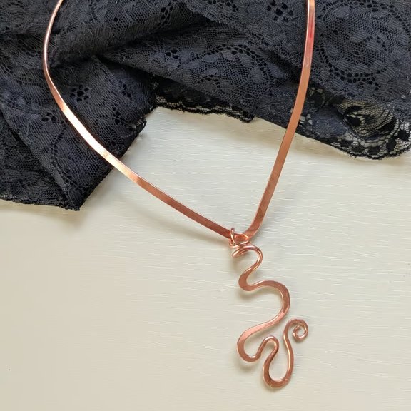 Large Swirly Copper Pendant in art Nouveau Style