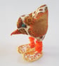 Orange Floral Freestanding Fabric Bird Ornament - Retro Textile Decor - Image 4