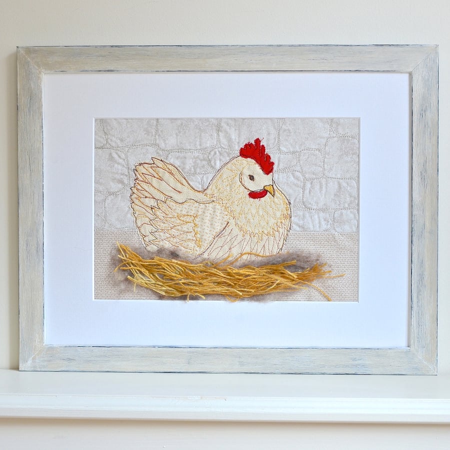 Chicken - fabric picture - textile bird art hen picture farm art wall decor