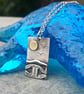 Silver beach, sea coast pendant, with brass sun and seagulls
