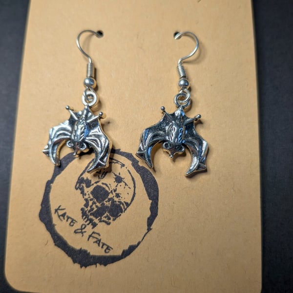 Silver Bat Dangle Earrings - Handcrafted Gothic Jewellery