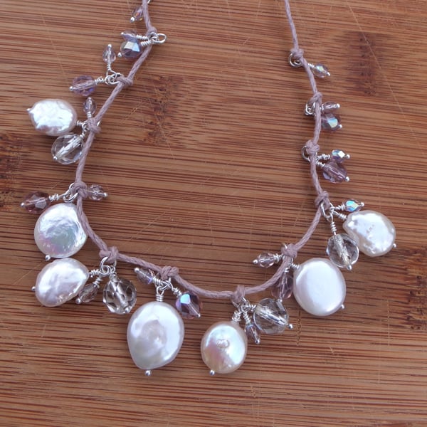 Sterling silver and pearl necklace