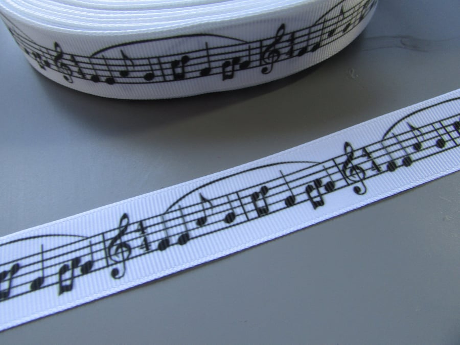 Piano Keys Music Notes 2.5cm Grosgrain Ribbon x 1 metre