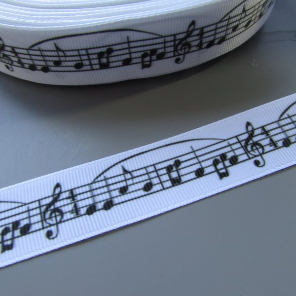 Piano Keys Music Notes 2.5cm Grosgrain Ribbon x 1 metre