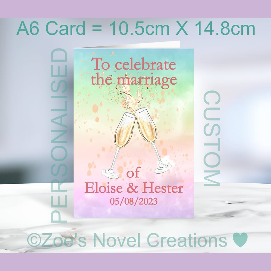 Wedding Female Greetings Card, personalised, A6 10.5cm x 14.8cm