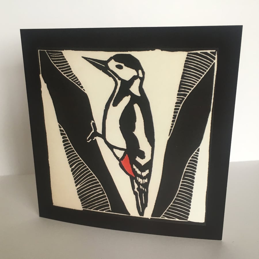 Woodpecker - Greeting Card - Linocut Print - Blank Inside
