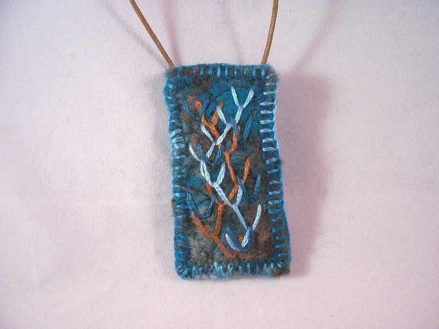 Sea marsh inspired felt and hand embroidered necklace