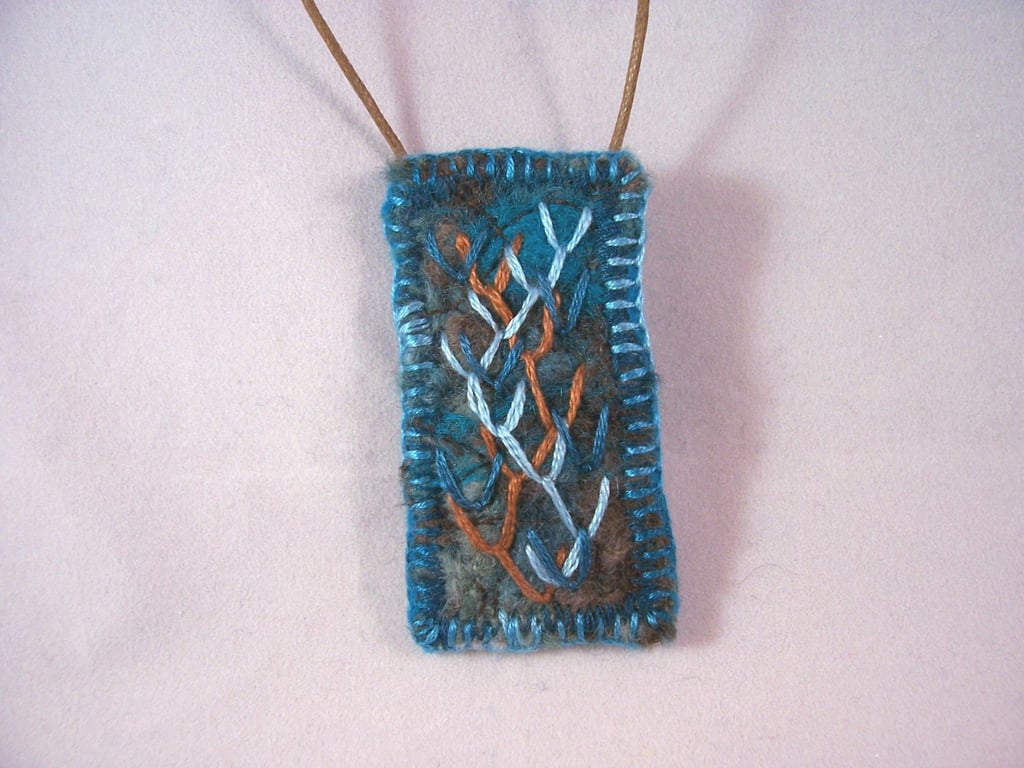 Sea marsh inspired felt and hand embroidered necklace