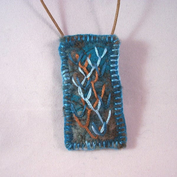 Sea marsh inspired felt and hand embroidered necklace