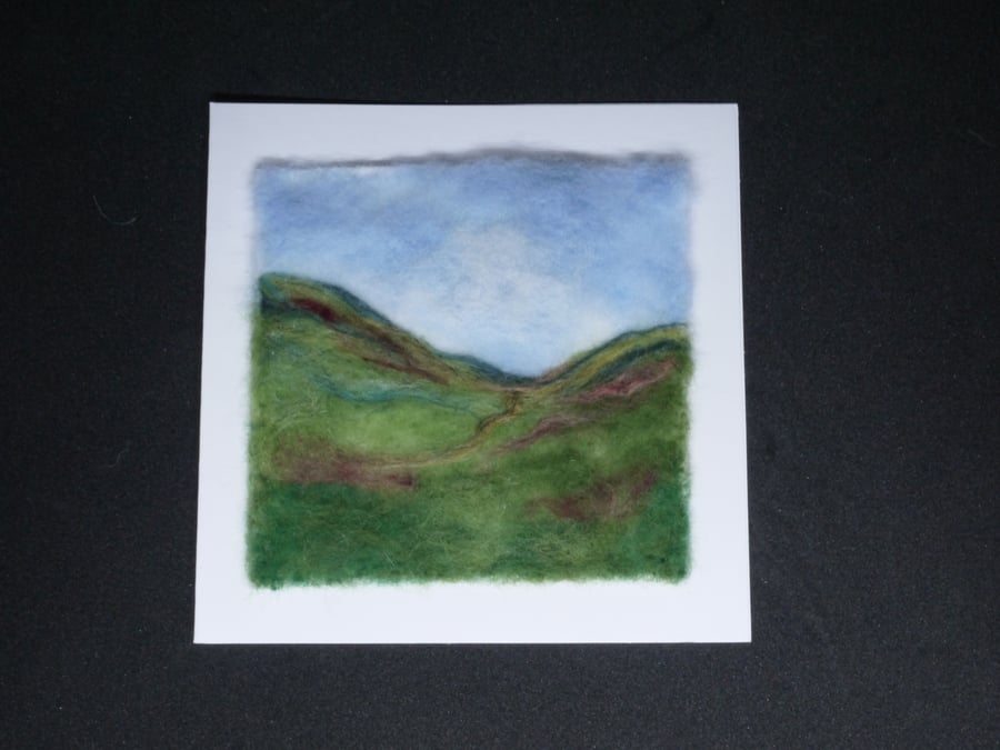 Handmade needle felted Peaks greetings card