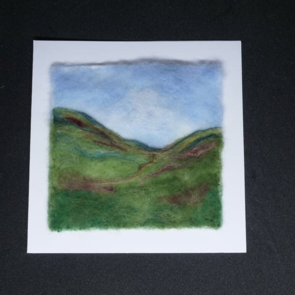 Handmade needle felted Peaks greetings card