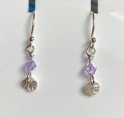 Tiny silver earrings with lilac Swarovski crystals