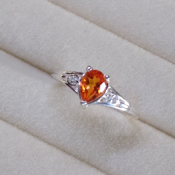 Rare Orange Padparadscha Quartz 925 Sterling Silver Ring Size R-S or 58.5