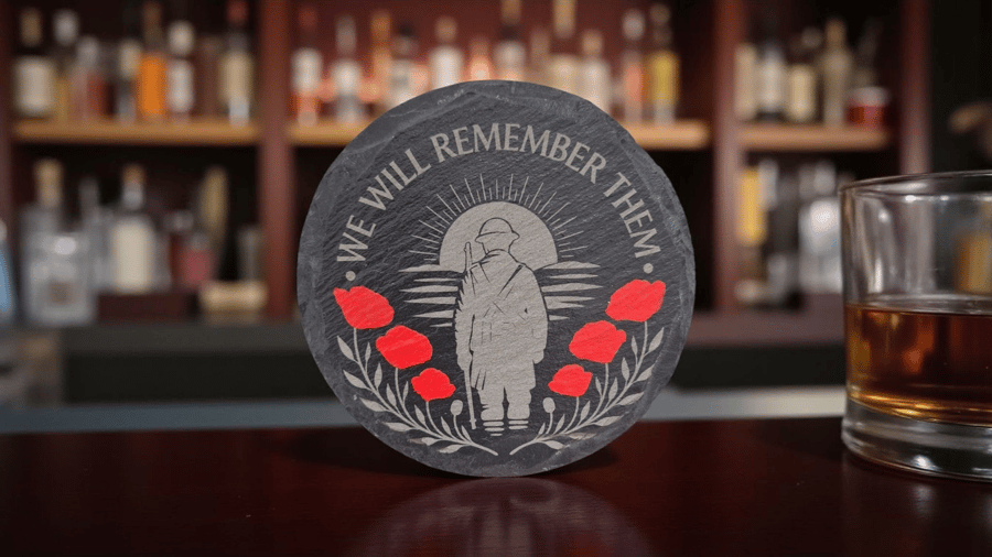 We Will Remember Them Poppy Slate Coaster – Remembrance Day