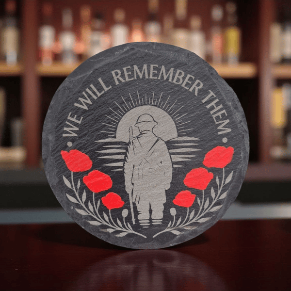 We Will Remember Them Poppy Slate Coaster – Remembrance Day