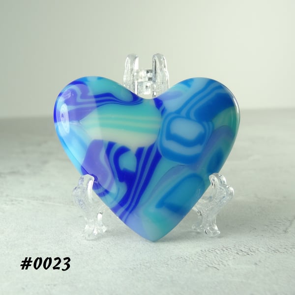 Blue Fused Glass Heart with Stand, Handcrafted Glass Art, 5x4.5cm (23)