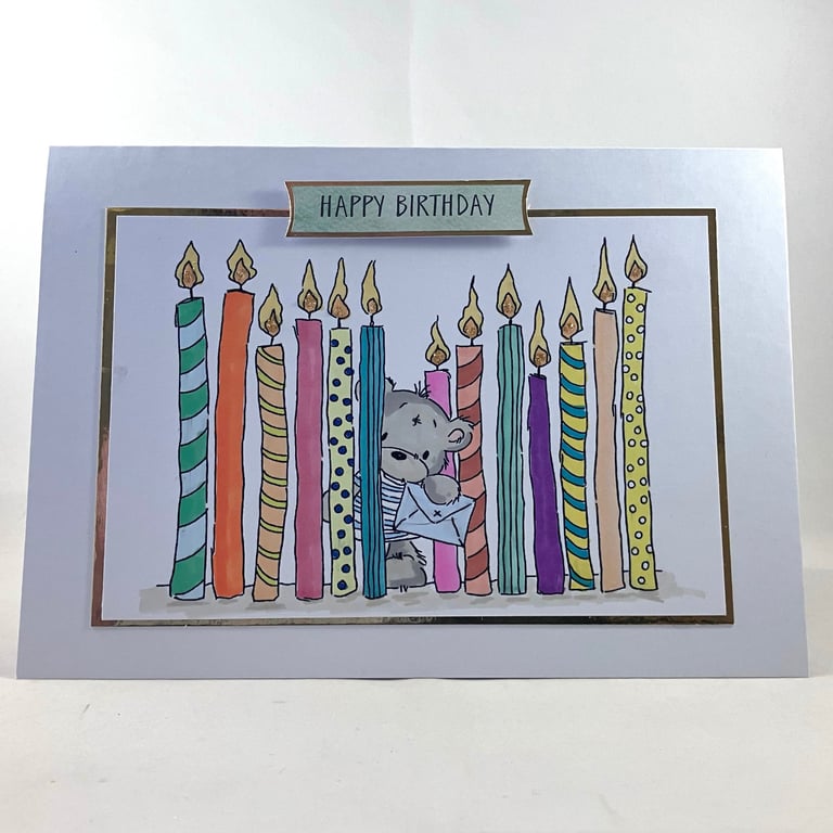 Cute bear with candles birthday card