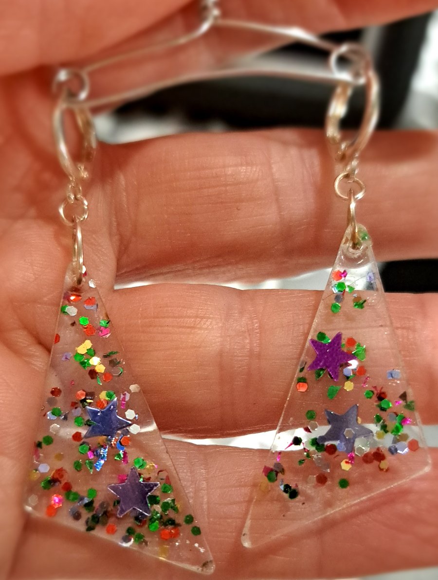 Triangle shaped clear resin with glitter and stars