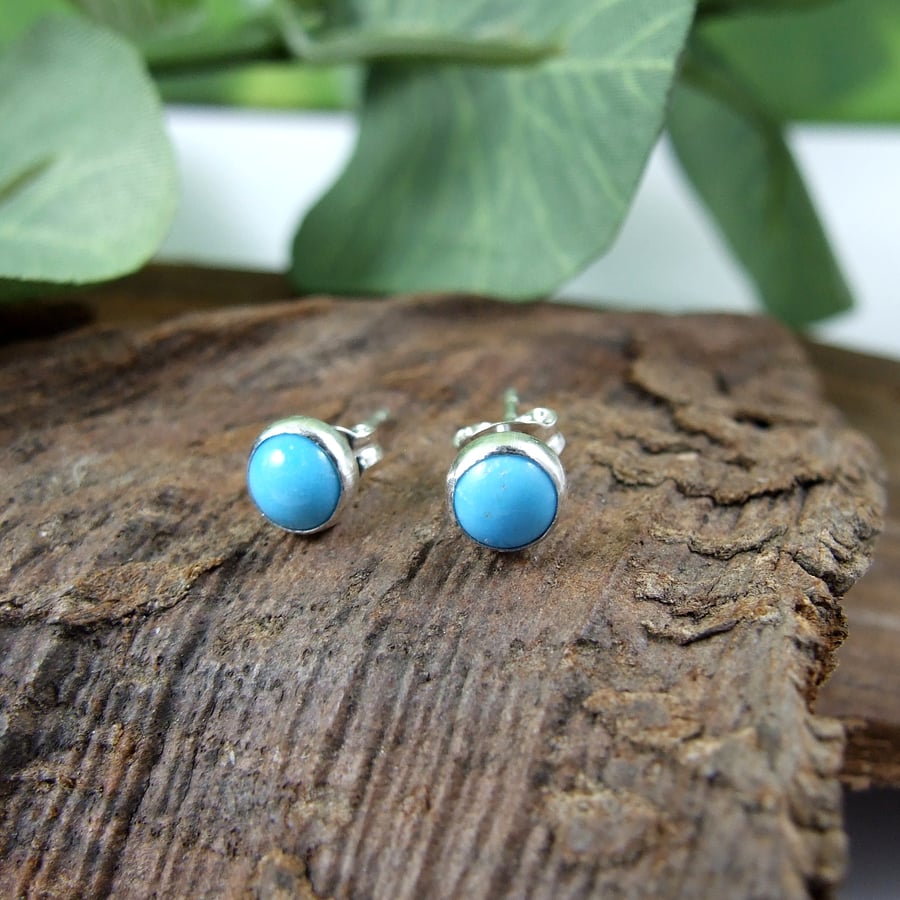 Stud Earrings, Turquoise and Sterling Silver 5mm Studs