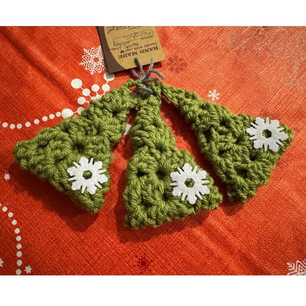 Set of Three Green Crochet Mini Christmas Trees