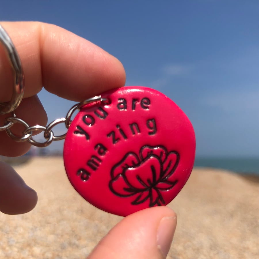 You are Amazing Pebble Keyring 