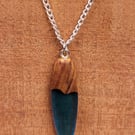 Olive wood and blue resin pendant - UK free postage