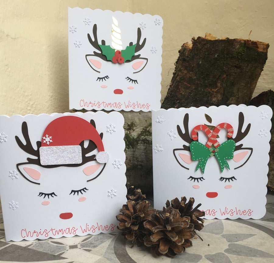Unicorn set of three Christmas Cards